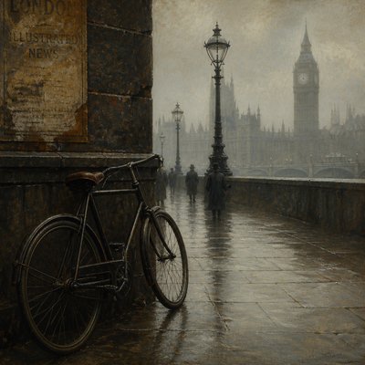 bicyle resting against a wall — London Art Style