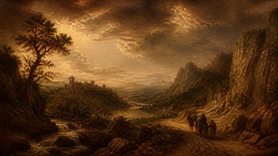 sweeping panoramic landscape with a dramatic sky