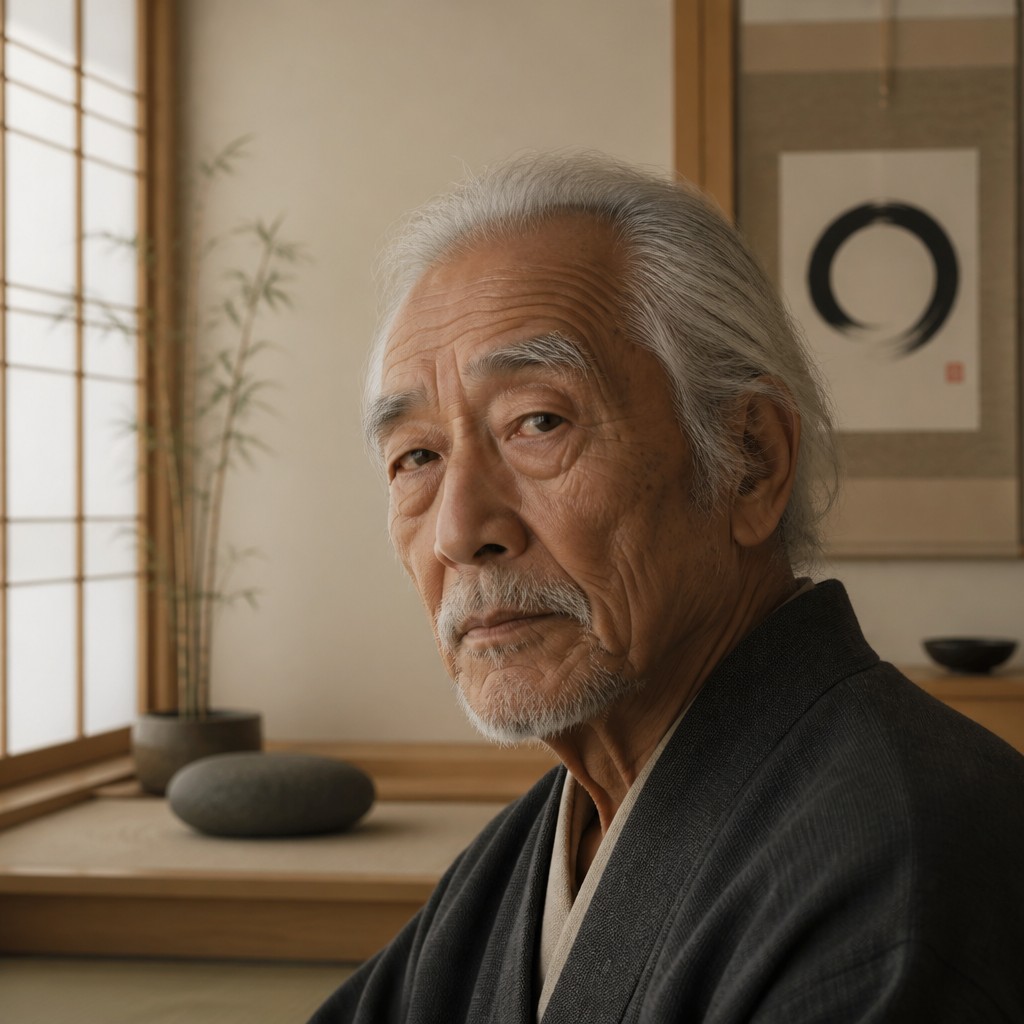 close-up portrait of an elderly person with expressive weathered features — Zen Interior Design