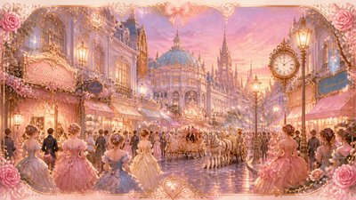 bustling city street panorama at dusk
