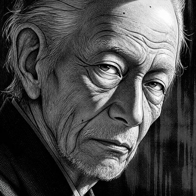 close-up portrait of an elderly person with expressive weathered features