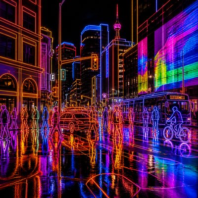 urban street with city activity — Light Art Style