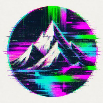 an emblem of a mountain peak inside a circle, simple bold shapes on a plain background, no text or lettering