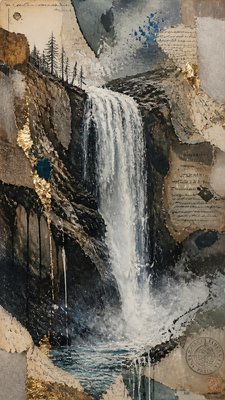 towering waterfall cascading down a cliff