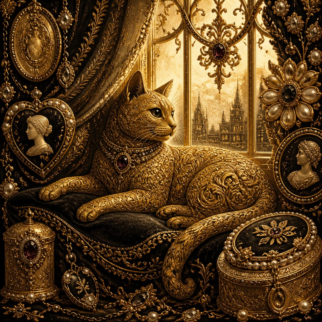 a cat lounging in a sunlit window — Victorian Jewelry Design