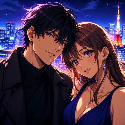 portrait of two people together — Anime Art Style
