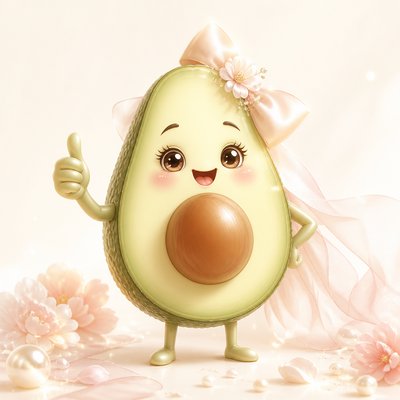 a happy avocado character giving a thumbs up, bold readable design on a plain background, no text