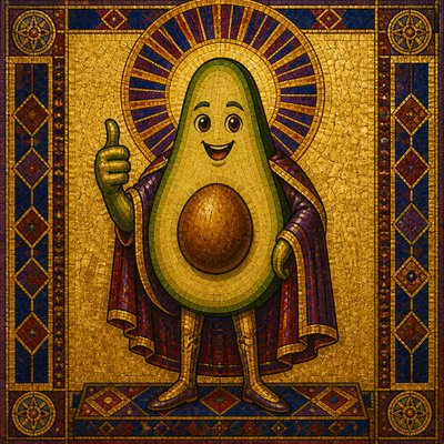 a happy avocado character giving a thumbs up, bold readable design on a plain background, no text