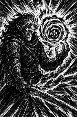 a black and white drawing of a man holding a ball