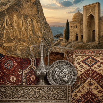 wide landscape with natural scenery — Azerbaijani Art Style