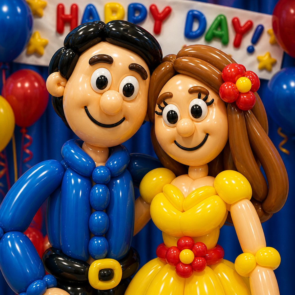portrait of two people together — Balloon Art Style