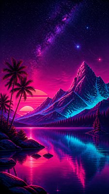 a tranquil mountain lake beneath a starry night sky, no people, no text