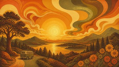 sweeping panoramic landscape with a dramatic sky