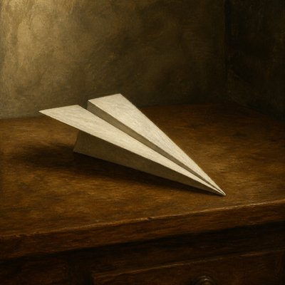 a paper plane, clean minimal composition on a plain background, no text