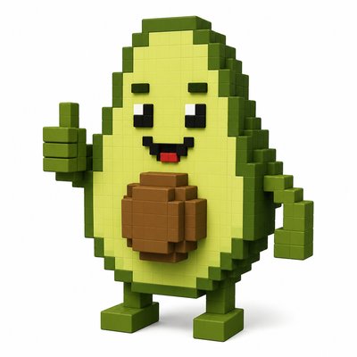 a happy avocado character giving a thumbs up, bold readable design on a plain background, no text