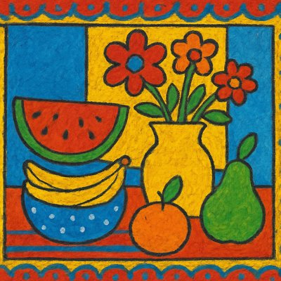 still life arrangement of fruits and flowers