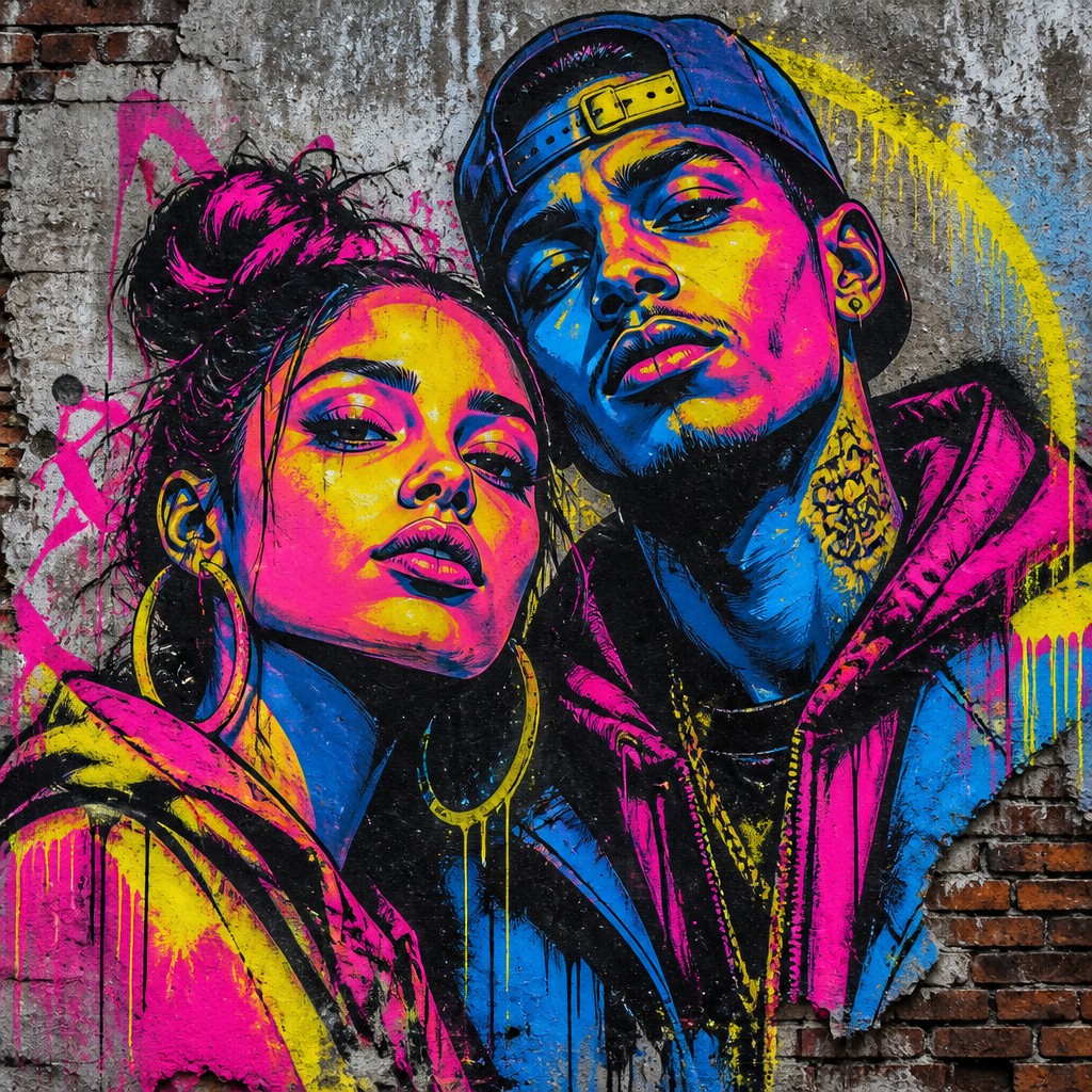 portrait of two people together — Street Art Style