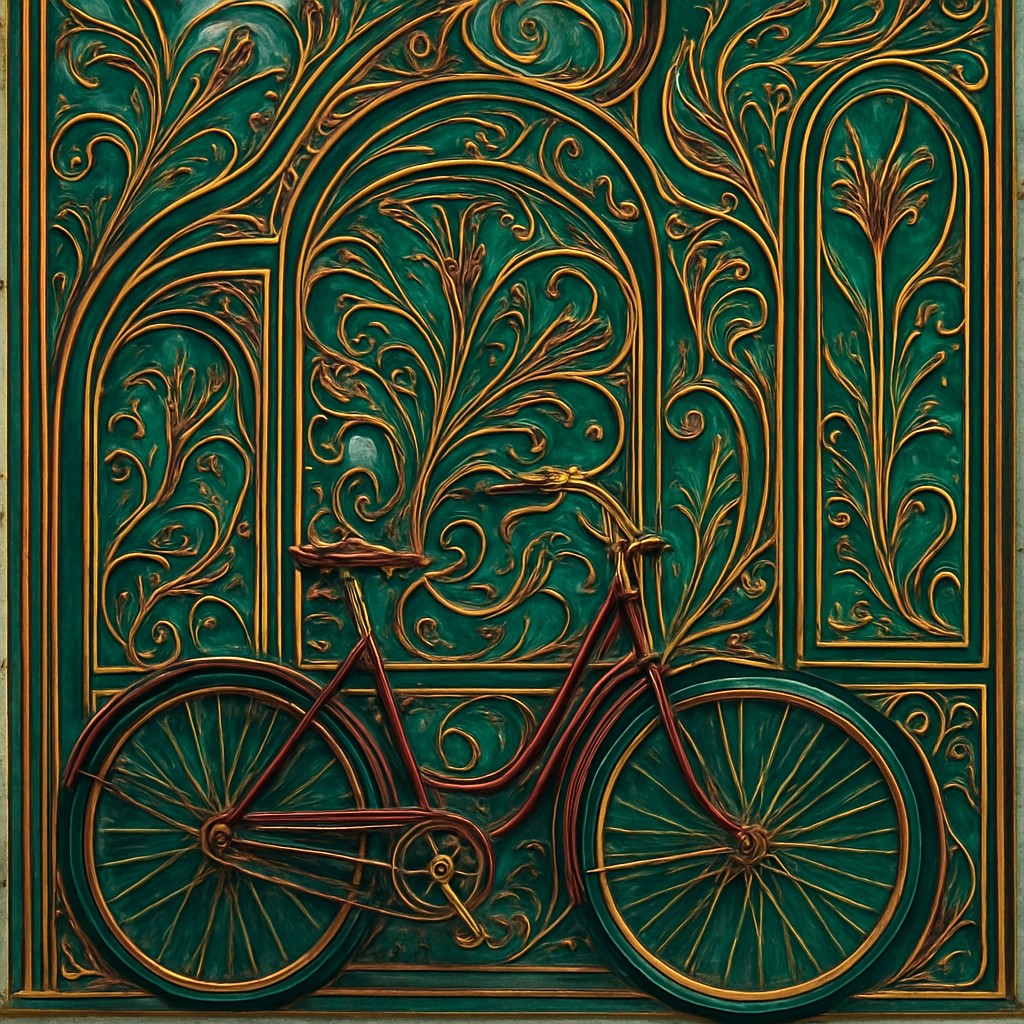 bicyle resting against a wall