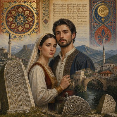 portrait of two people together — Bosnian Art Style