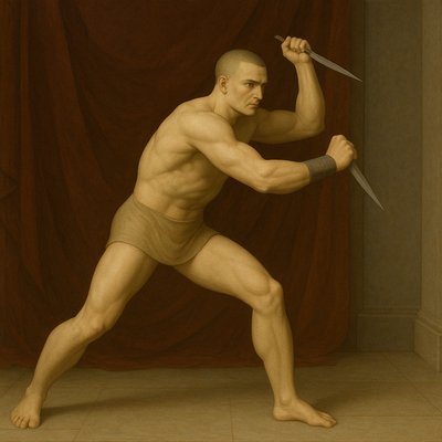 a painting of a man holding a pair of scissors