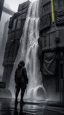 towering waterfall cascading down a cliff