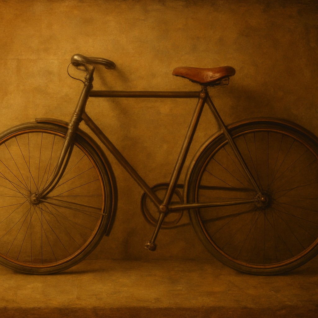 bicyle resting against a wall