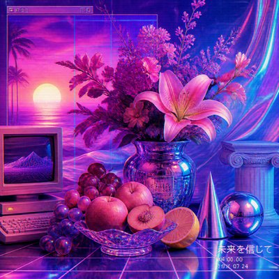still life arrangement of fruits and flowers