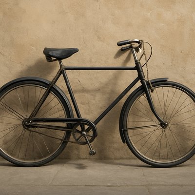 bicyle resting against a wall