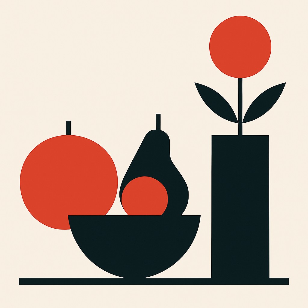 still life arrangement of fruits and flowers