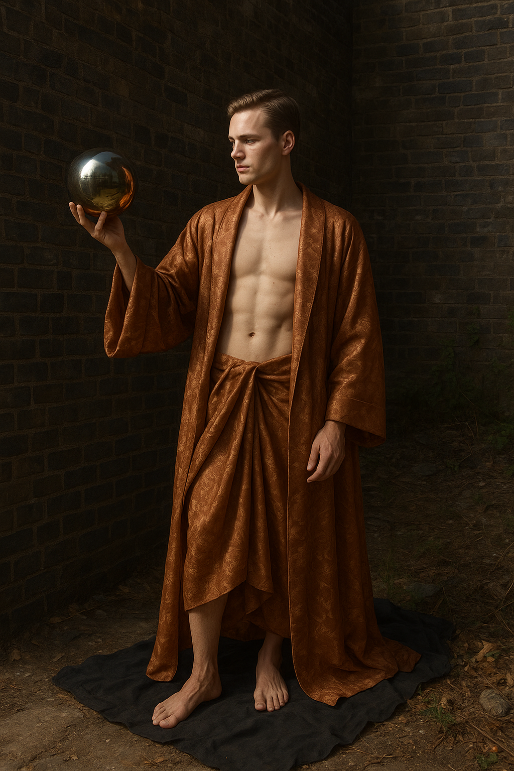a man in a robe is holding a ball