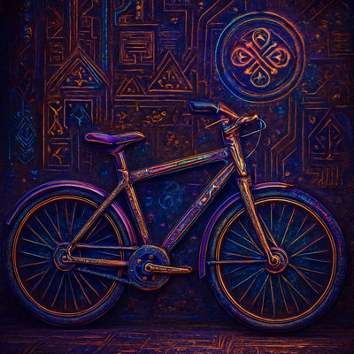 bicyle resting against a wall