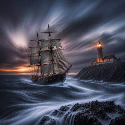 sailing ship on a stormy sea