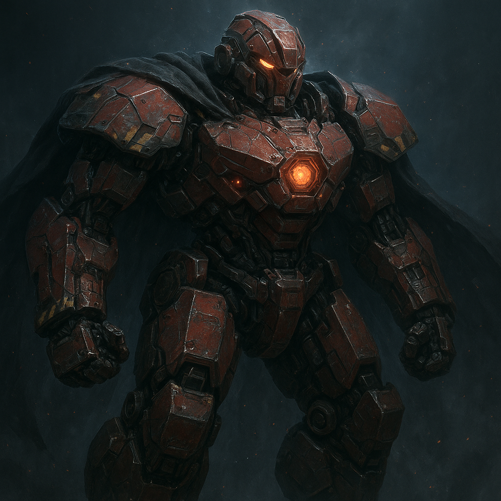 modern, red mech with cape