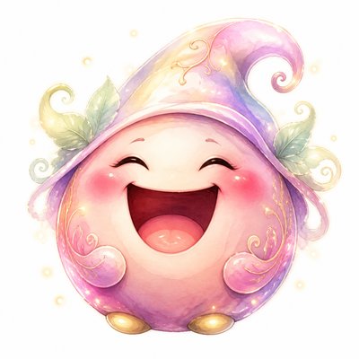 an exaggerated laughing face of an original round mascot character, bold and readable at small size, plain background, no text