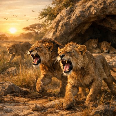“even young lions roaring for prey, and to seek meat for themselves from God. The sun arises, and they shall be gathered together, and shall lie down in their dens.” (Psalms 104:21-22, Brenton)
