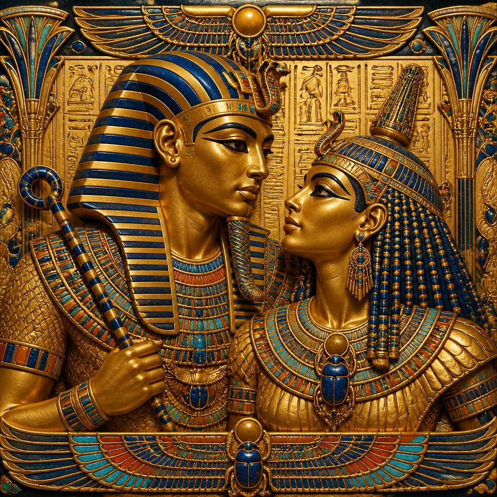 portrait of two people together — Egyptian Revival Jewelry Style