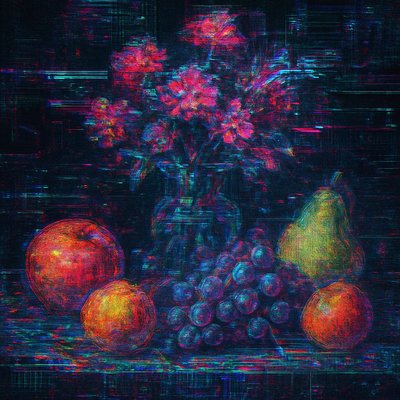 still life arrangement of fruits and flowers