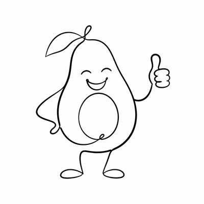 a happy avocado character giving a thumbs up, bold readable design on a plain background, no text