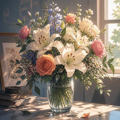 bouquet of flowers in a glass vase