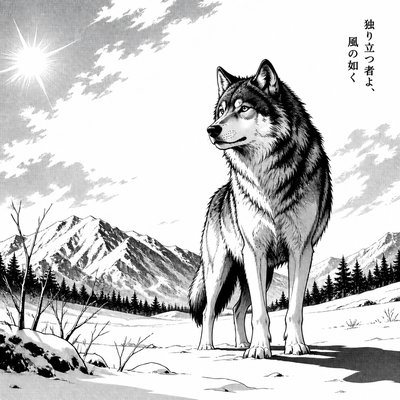 a lone wolf standing in a snowy clearing