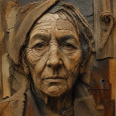 close-up portrait of an elderly person with expressive weathered features
