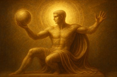 a painting of a man holding a ball