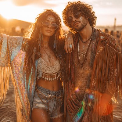 portrait of two people together — Festival Fashion Style