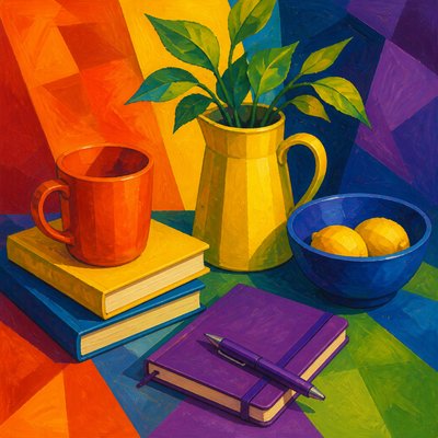 still life with everyday objects — Triadic Colors Art Style
