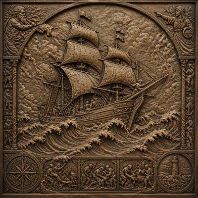 sailing ship on a stormy sea
