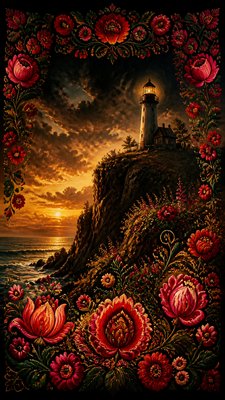 a lone lighthouse on a cliff at dusk under a dramatic sky, no text or lettering