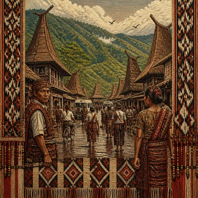 urban street with city activity — Timorese Art Style