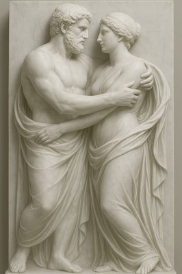 a statue of two men embracing each other