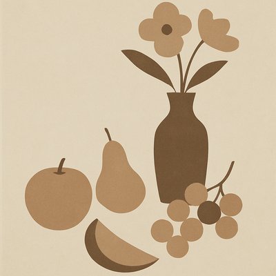still life arrangement of fruits and flowers
