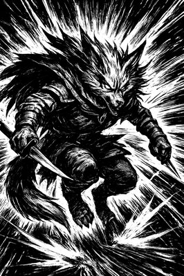 a black and white drawing of a demon